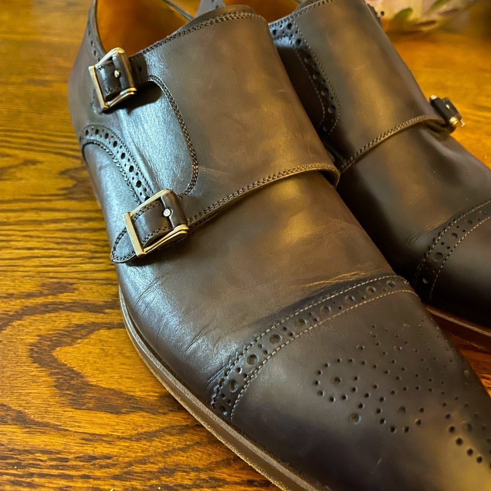 Magnanni Kenton Double Monk Strap Shoes in Dark Grey Leather